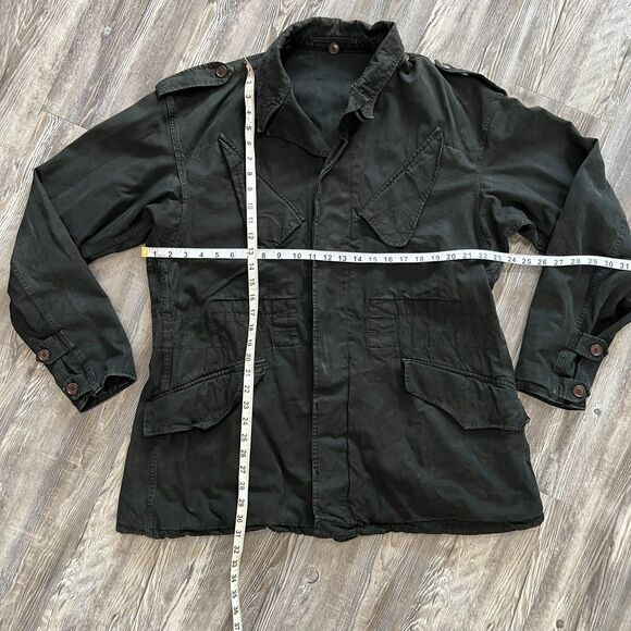 Vintage Black Military Field Jacket Cotton Utility Coat Epaulettes Button Front - Picture 3 of 5